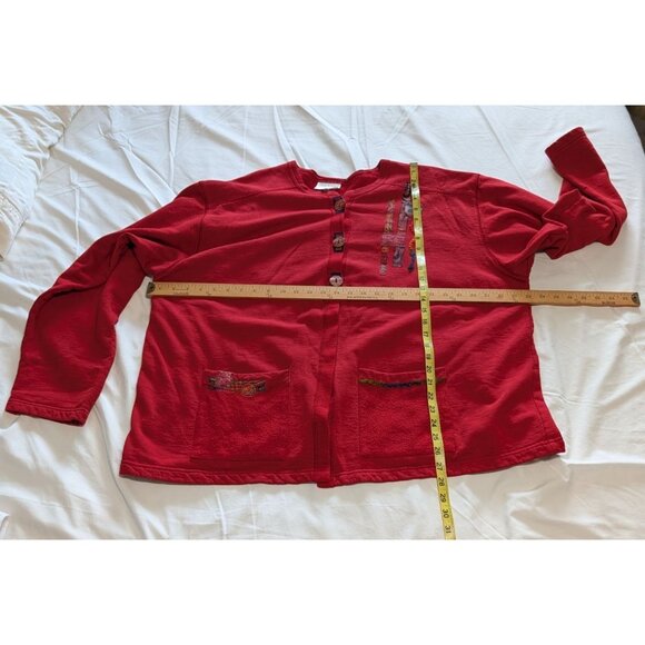 Nu Views Vintage Red Cardigan XXL 100% Cotton Button Abstract Embroidery - Picture 10 of 14